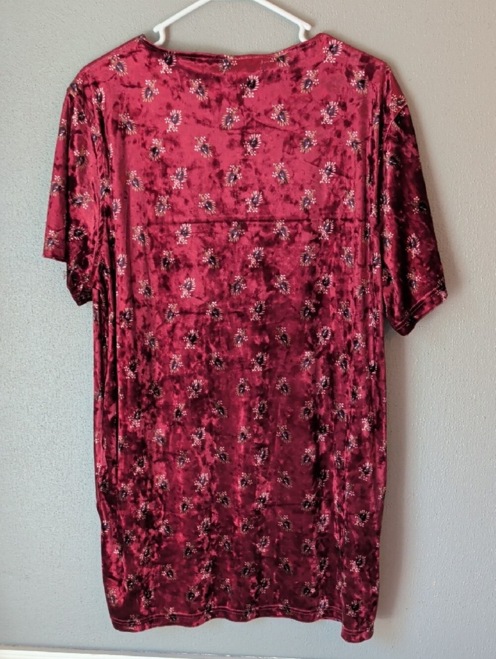 NATURAL LIFE Wine Red Velor Mini Dress with Floral Design L - Picture 5 of 6